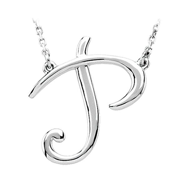 14k White Gold, Olivia Collection, Medium Script Initial P Necklace - Picture 1 of 4